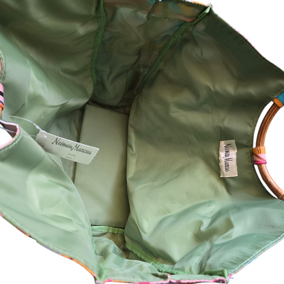 NWT Neiman Marcus Canvas Small Tote Bamboo Handles - Picture 4 of 7